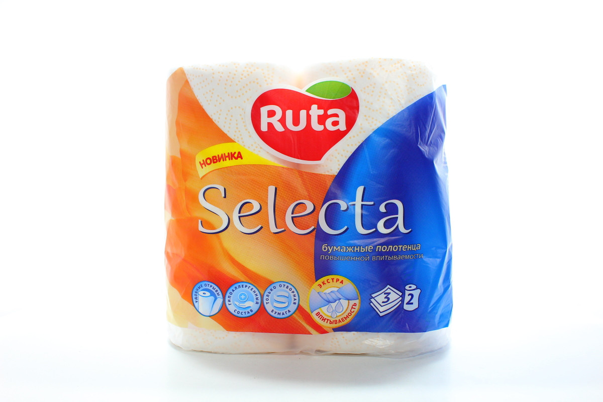 Рушники целюлозні "Selecta", по 2 рул., На гільзі, 3-х сл., Білий RUTA rt.44516